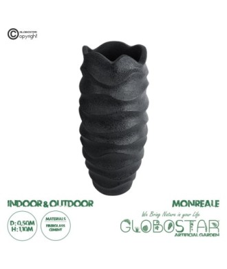 GloboStar® Artificial Garden MONREALE 20728 Επιδαπέδιο Πολυεστερικό Τσιμεντένιο Κασπώ Γλάστρα - Flower Pot Μαύρο Φ50 x Υ110cm